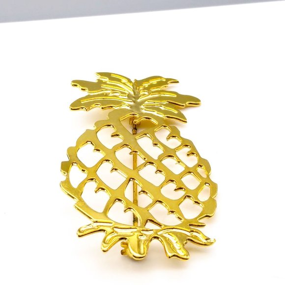 Vintage Stylized Pineapple Brooch, Delicate Chic Gold Tone Scarf Pin - Picture 3 of 4